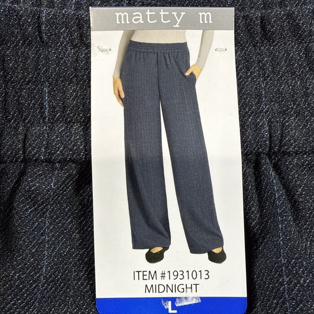 Matty M Midnight Wide-Leg Pin Stripe Trousers size Large NWT